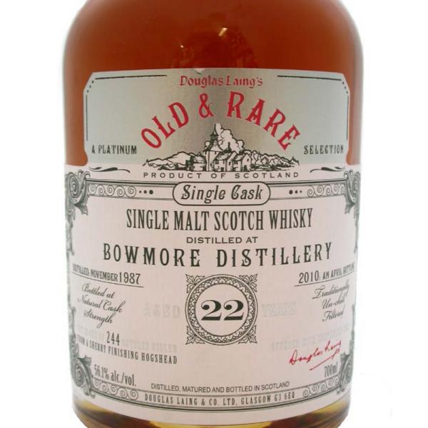 bowmore, 1987, 22, year, old, sherry, finish, douglas, laing, old, &, rare, platinum, selection, islay, single, malt, scotch, whisky, whiskey
